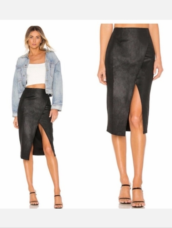 Free People Dresses & Skirts - Free People Faux-Suede Pencil Skirt with Front Slit. Black Size S.